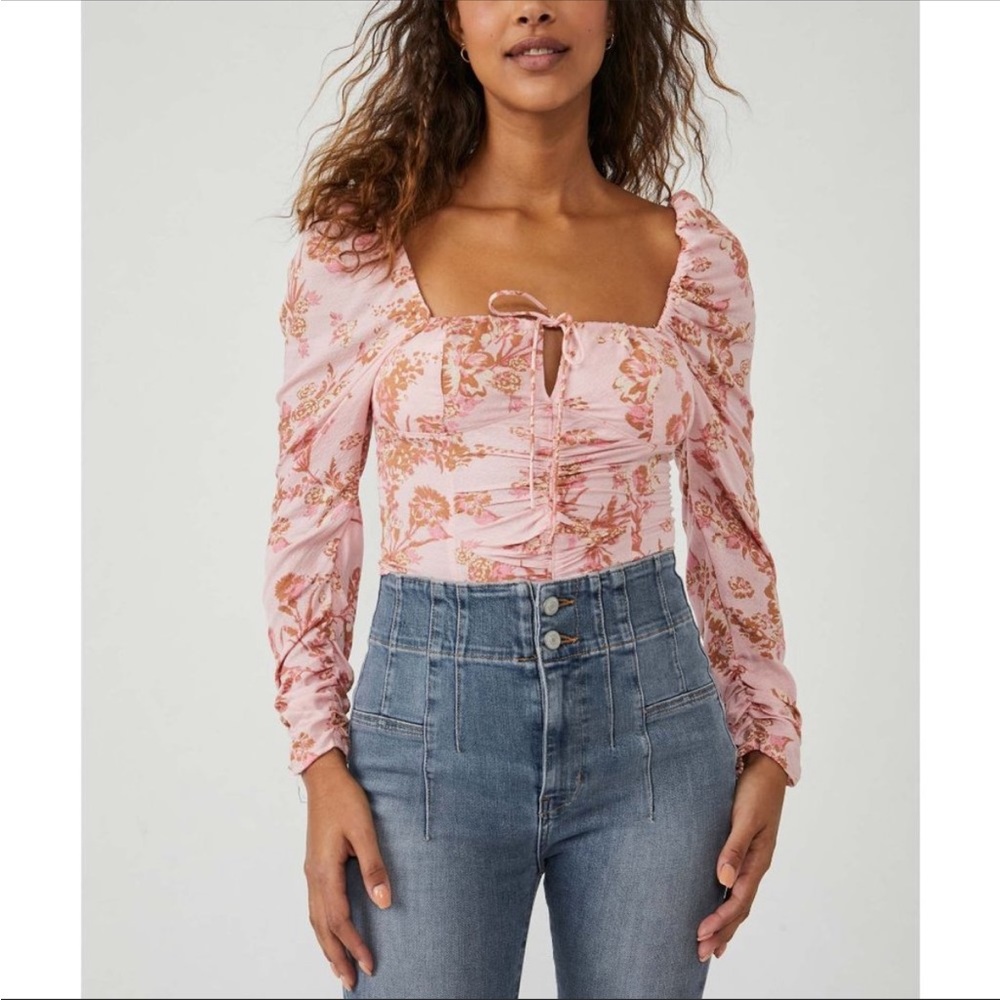 NWT! Free People Hilary Printed Top - Pink Combo - Size Large